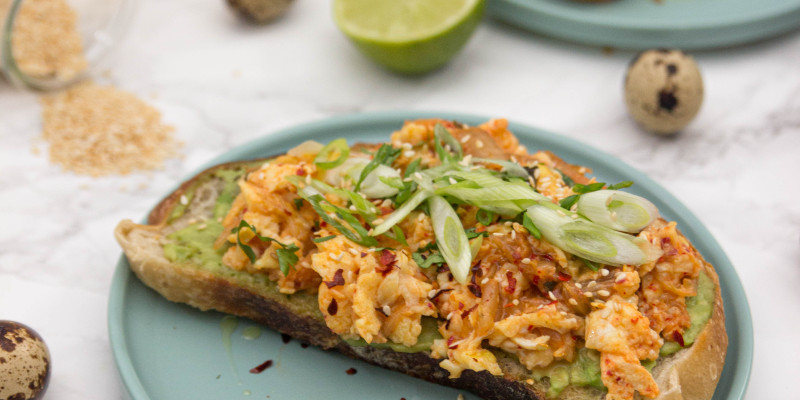 Kimchi Avocado Toast With Quail Eggs