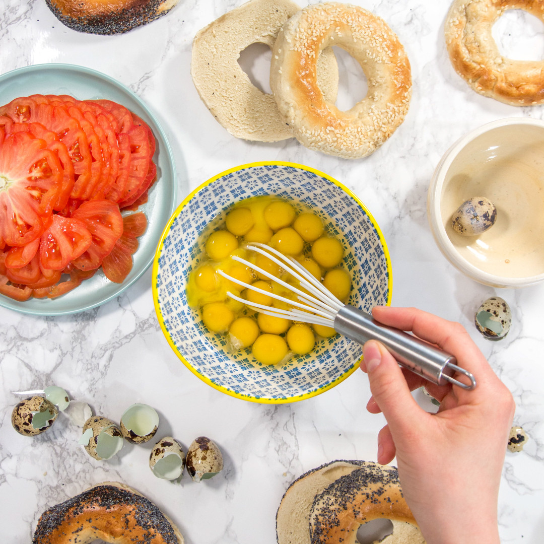 quail eggs and whisk