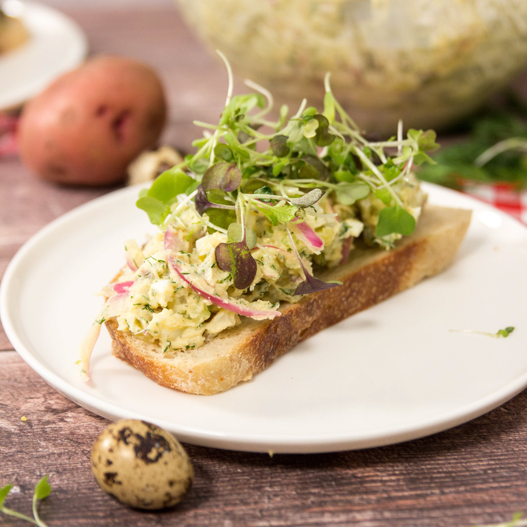 Quail Egg & Potato Salad on toast