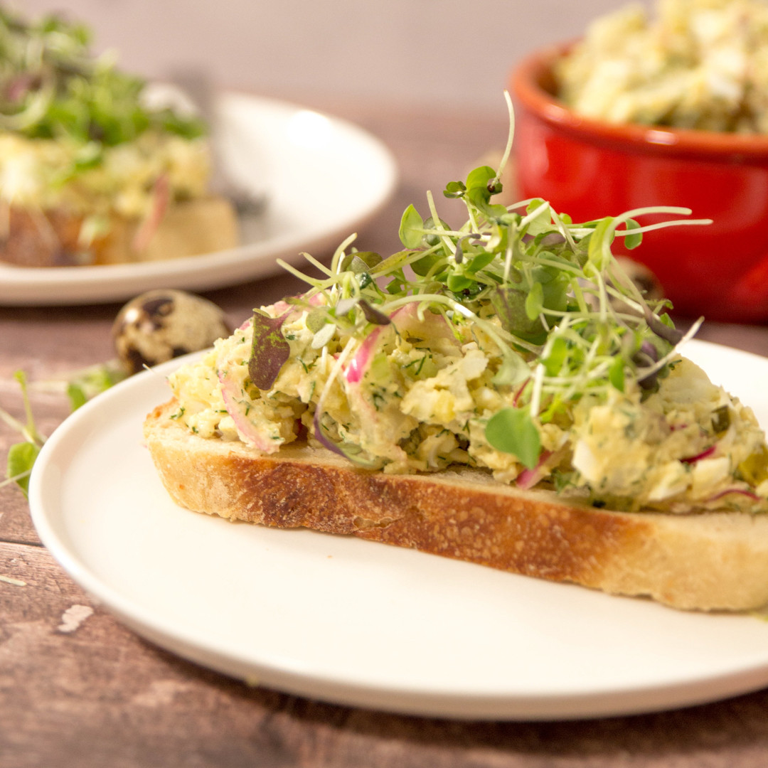 Quail Egg & Potato Salad on toast