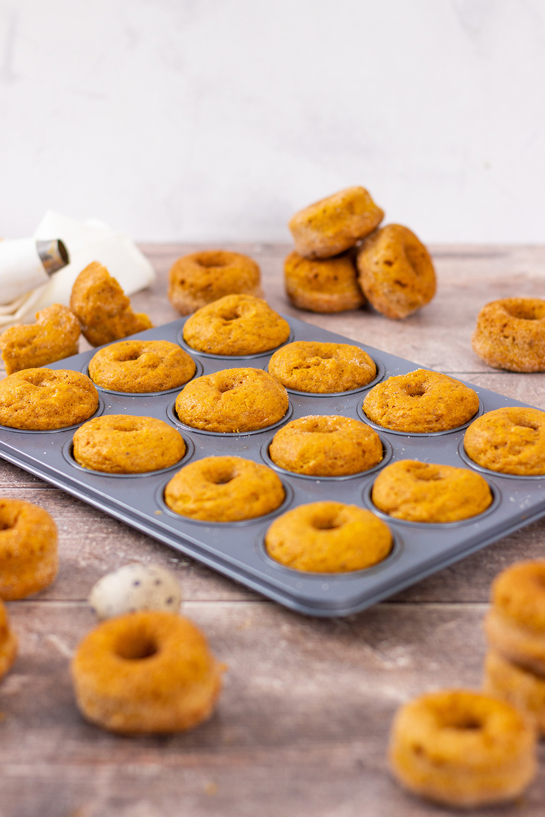 Baked Pumpkin Doughnuts in tray