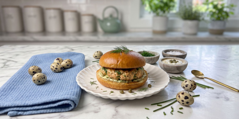 Chef Lisa Dickie's Salmon Burgers with Spring Creek Quail Eggs