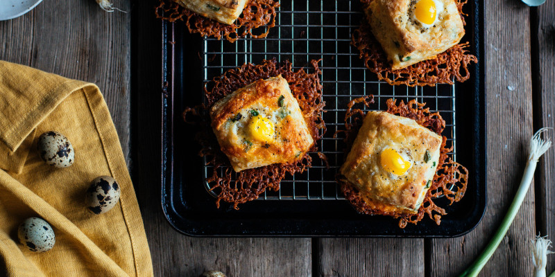 Quail Egg, Cheddar & Green Onion Biscuits