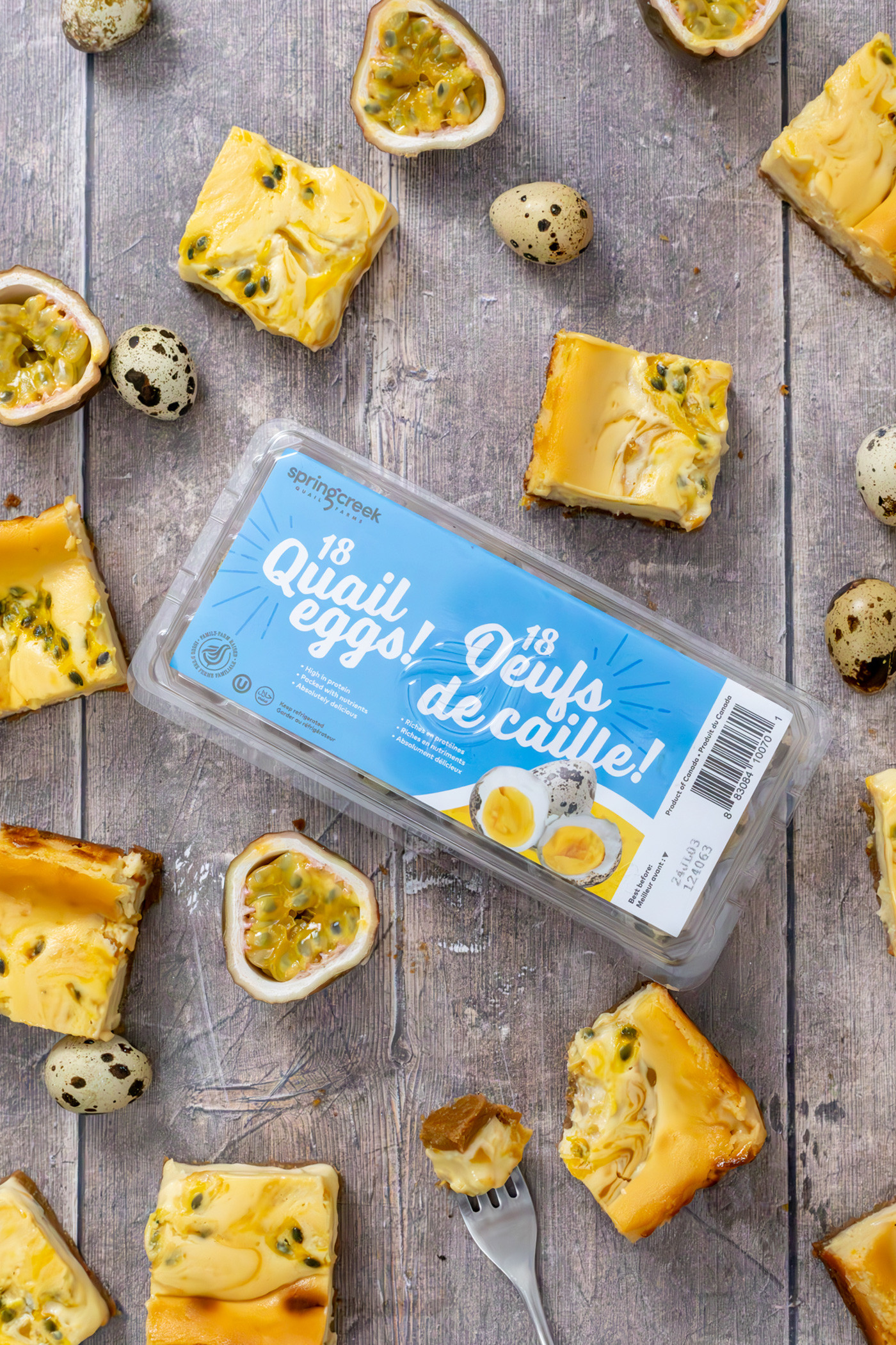 Cheesecake-squares-with-quail-eggs