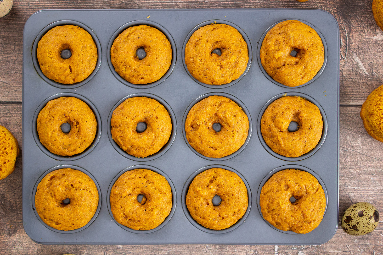 Baked Pumpkin Doughnuts in baking tray