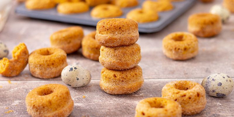 Baked Pumpkin Doughnuts with Quail Eggs